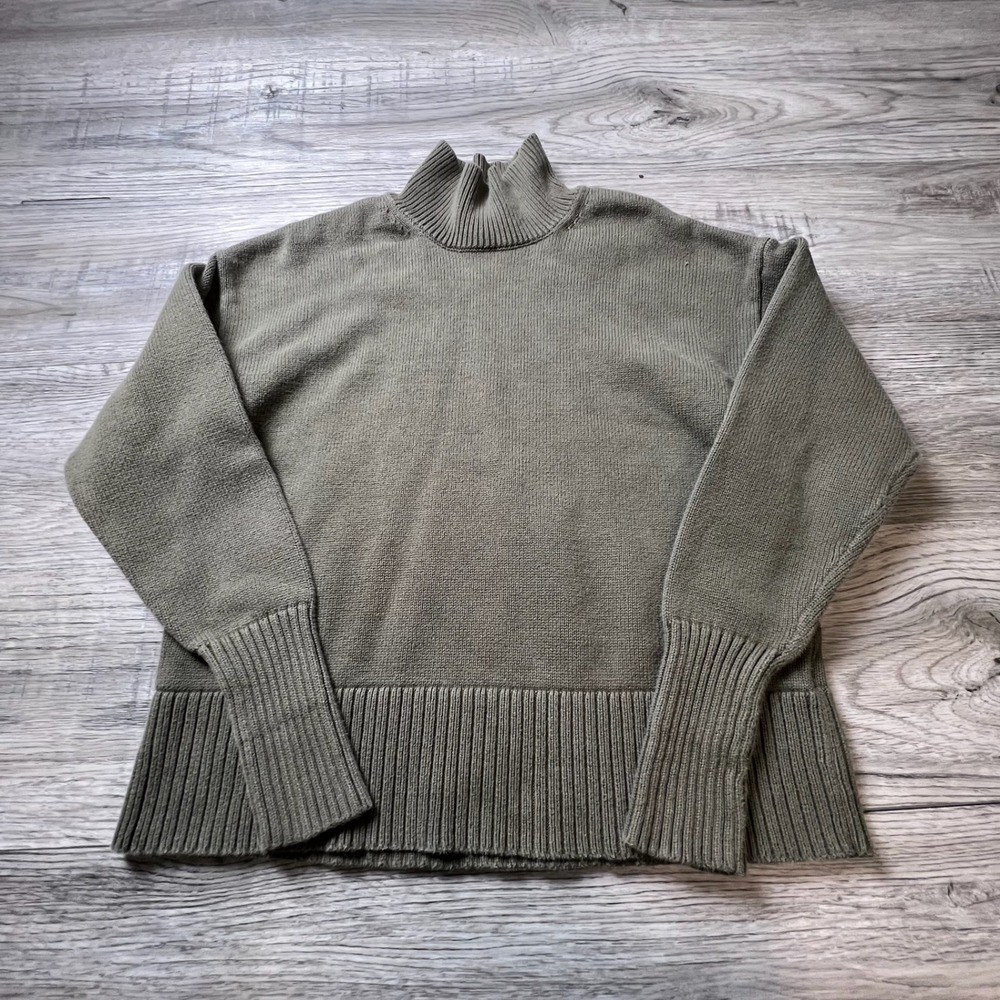 Gap Sweater Womens XS Olive Green Mock Neck Ribbed Knit Relaxed Fit Pullover‎